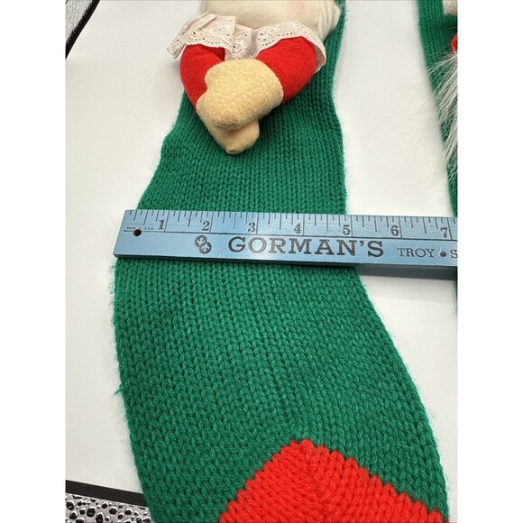 Vtg 22" Knit Christmas Stockings Santa & Mrs. Claus Pair Green Set Mom Dad - Picture 9 of 9